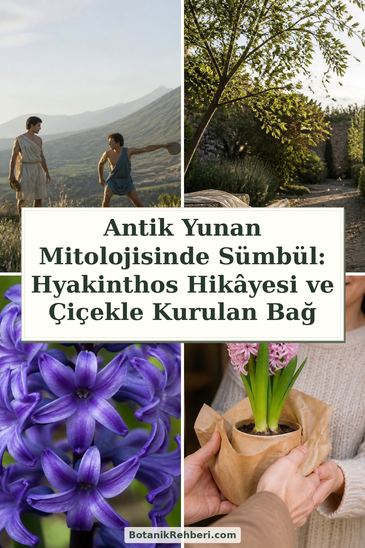 Antik Yunan Mitolojisinde Sümbül: Hyakinthos Hikâyesi ve Çiçekle Kurulan Bağ — dörtlü konu kapağı