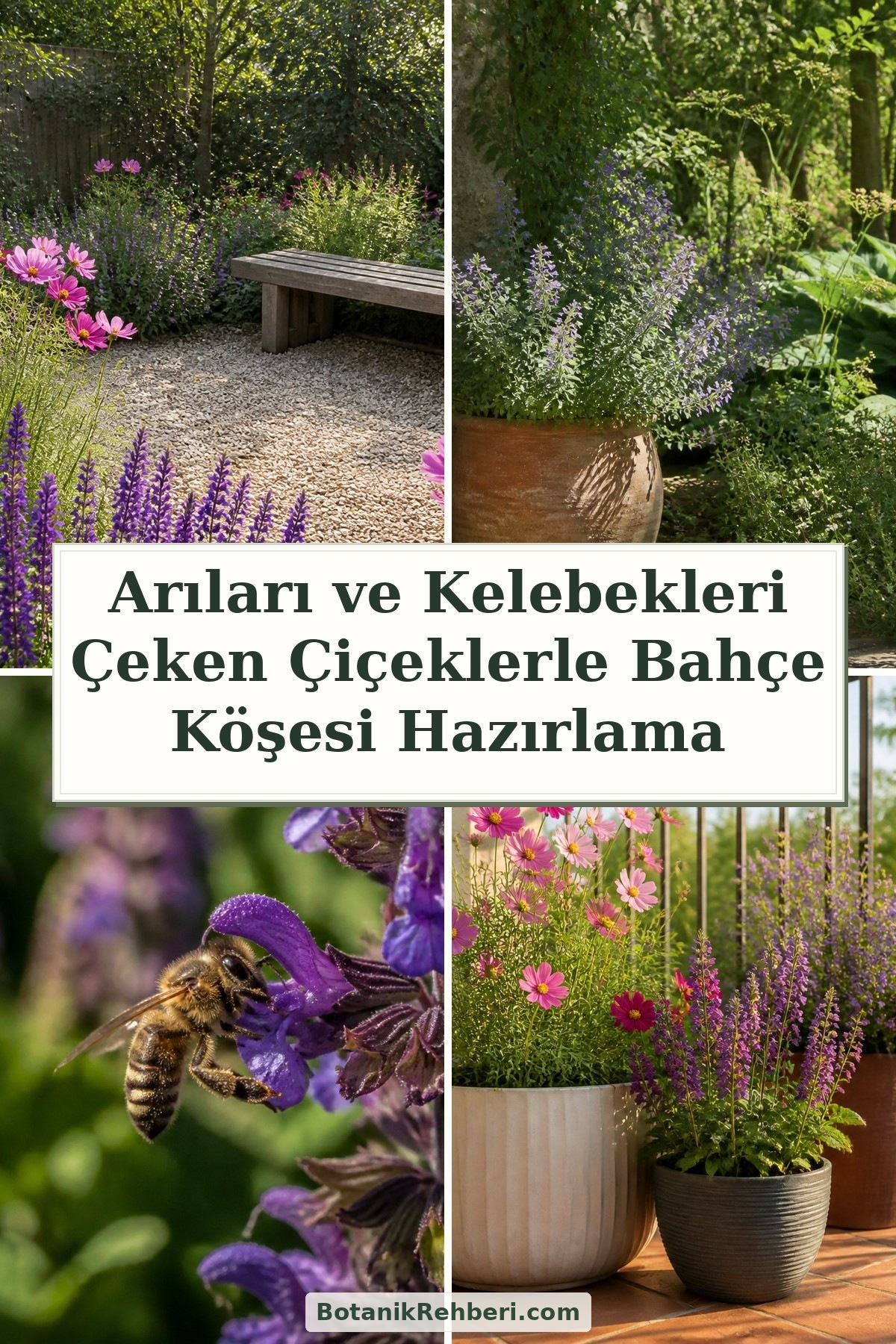 Arıları ve Kelebekleri Çeken Çiçeklerle Bahçe Köşesi Hazırlama — dörtlü konu kapağı