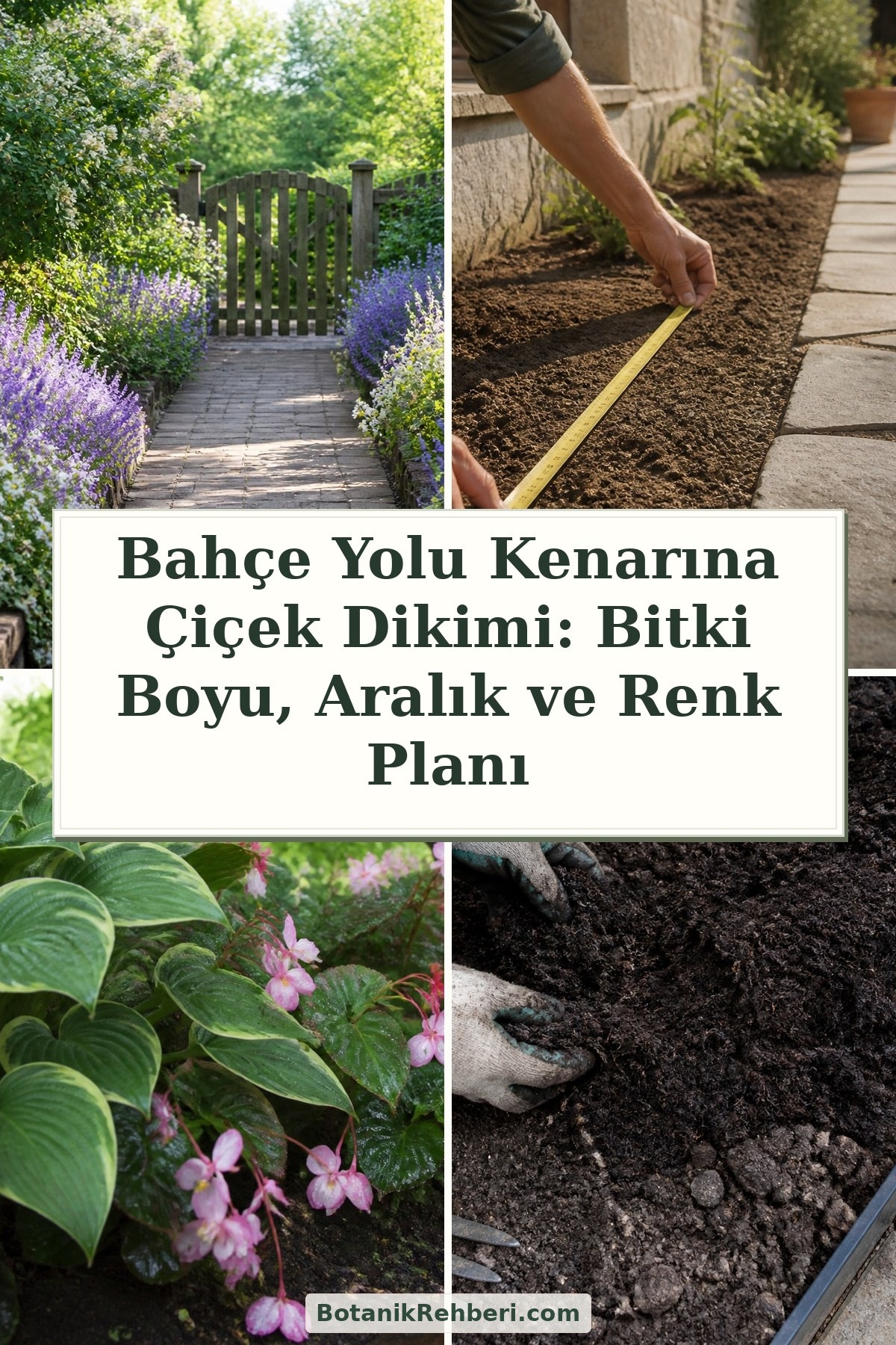 Bahçe Yolu Kenarına Çiçek Dikimi: Bitki Boyu, Aralık ve Renk Planı — dörtlü konu kapağı