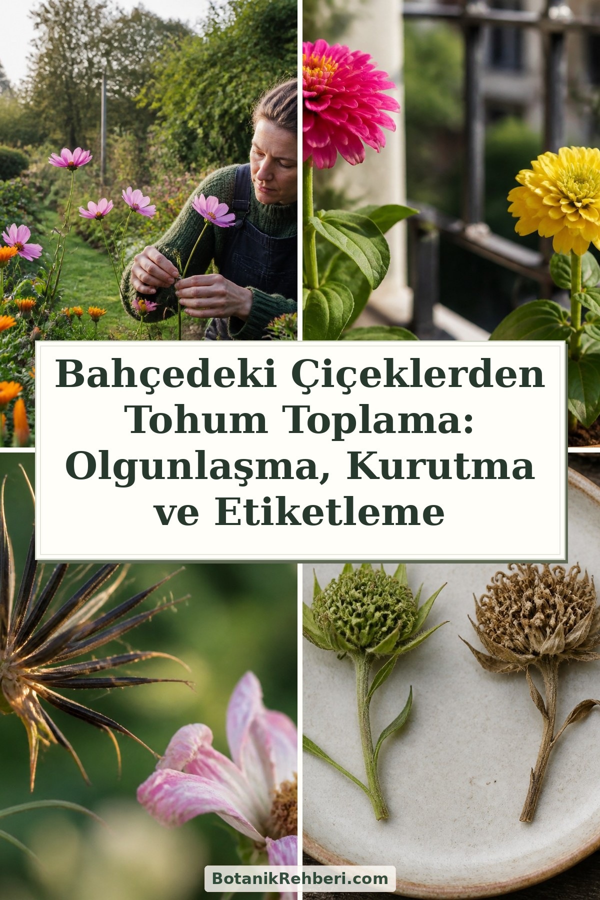 Bahçedeki Çiçeklerden Tohum Toplama: Olgunlaşma, Kurutma ve Etiketleme — dörtlü konu kapağı