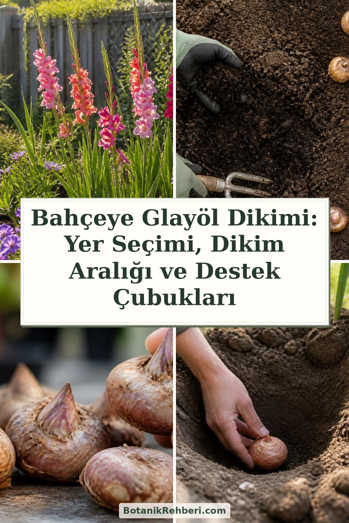 Bahçeye Glayöl Dikimi: Yer Seçimi, Dikim Aralığı ve Destek Çubukları — dörtlü konu kapağı