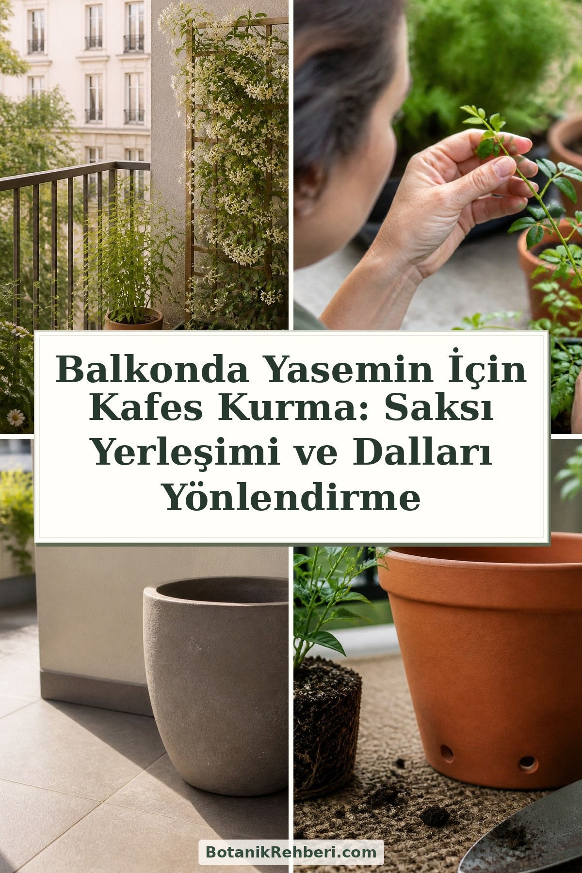 Balkonda Yasemin İçin Kafes Kurma: Saksı Yerleşimi ve Dalları Yönlendirme — dörtlü konu kapağı