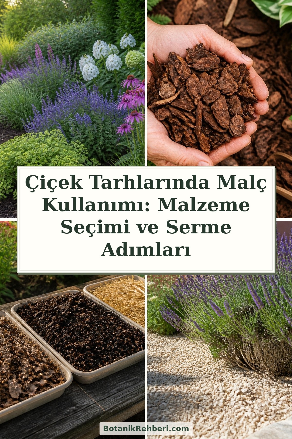 Çiçek Tarhlarında Malç Kullanımı: Malzeme Seçimi ve Serme Adımları — dörtlü konu kapağı