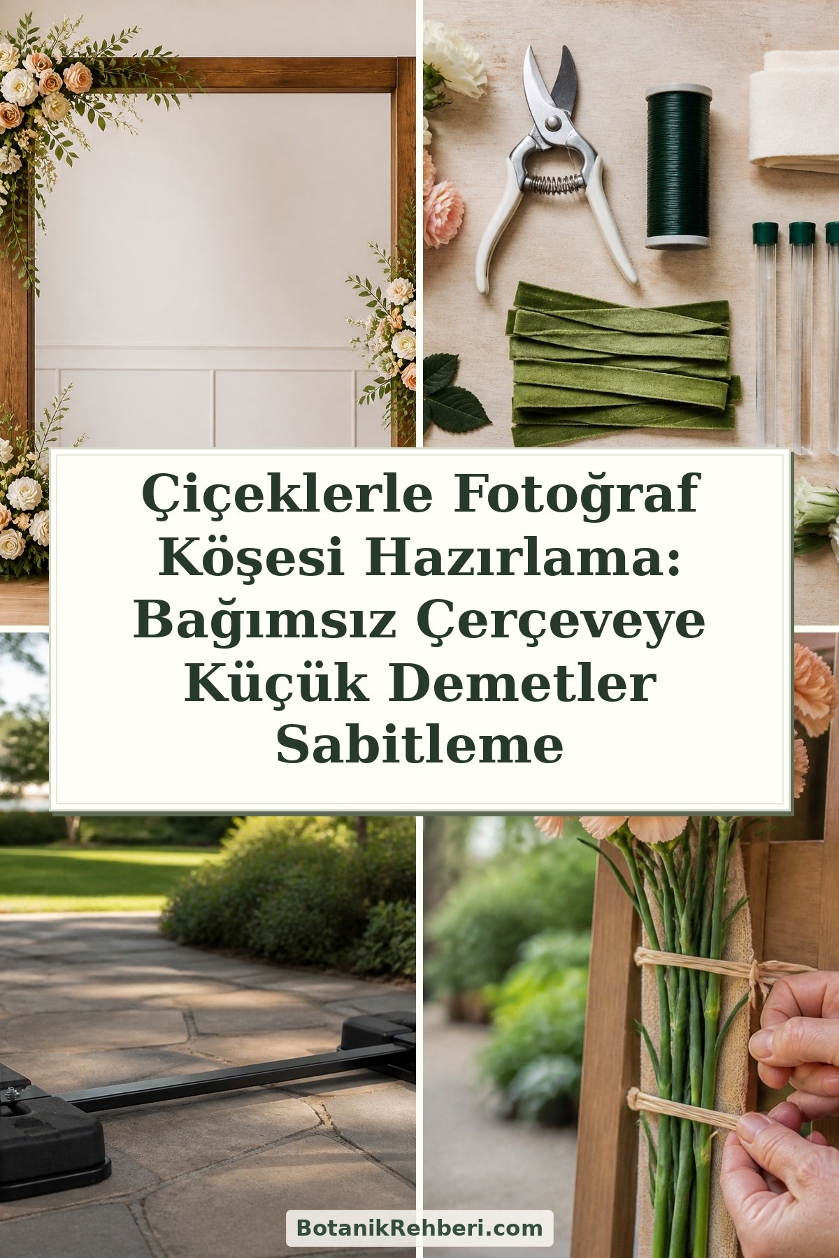 Çiçeklerle Fotoğraf Köşesi Hazırlama: Bağımsız Çerçeveye Küçük Demetler Sabitleme — dörtlü konu kapağı