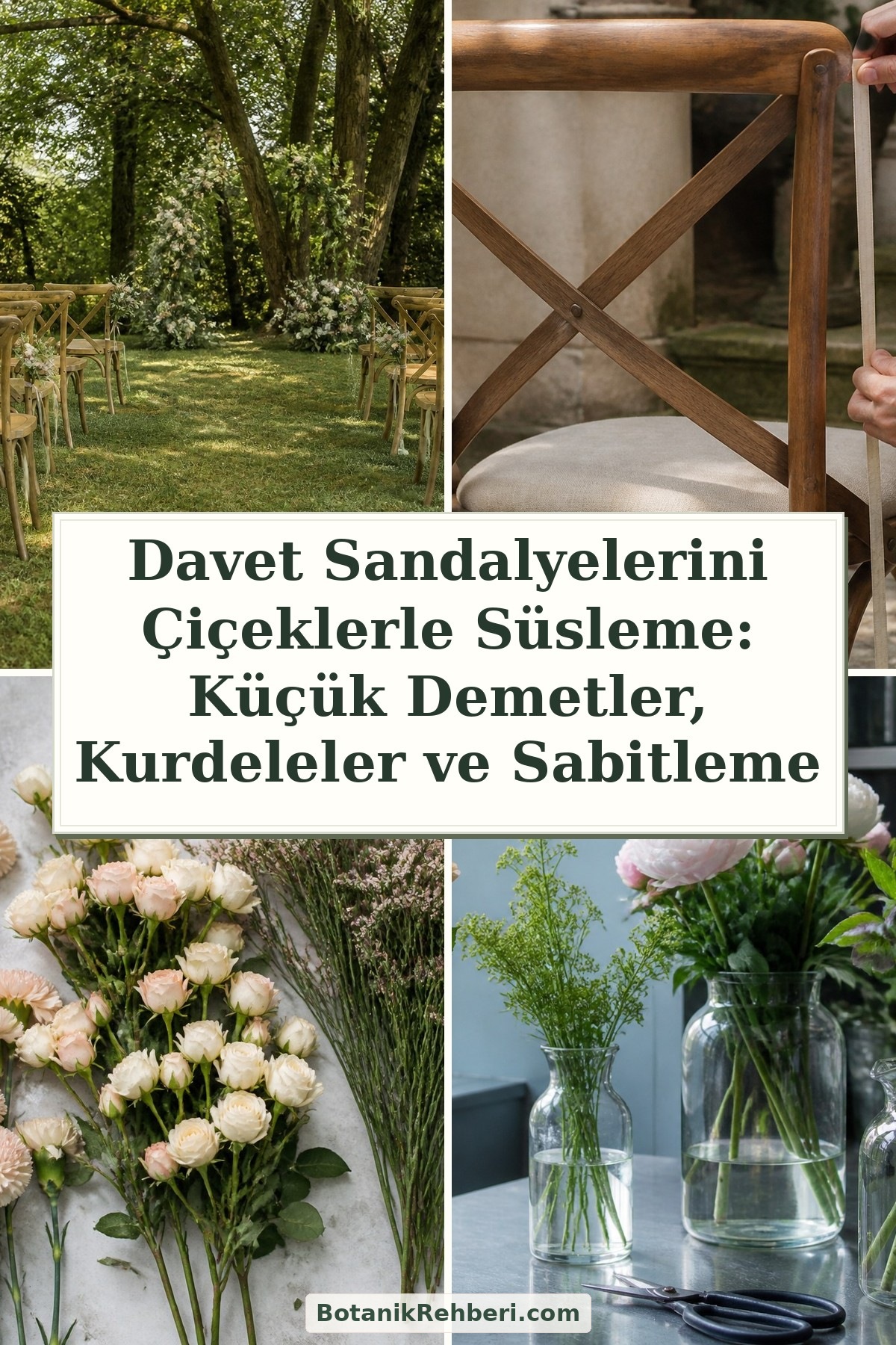 Davet Sandalyelerini Çiçeklerle Süsleme: Küçük Demetler, Kurdeleler ve Sabitleme — dörtlü konu kapağı