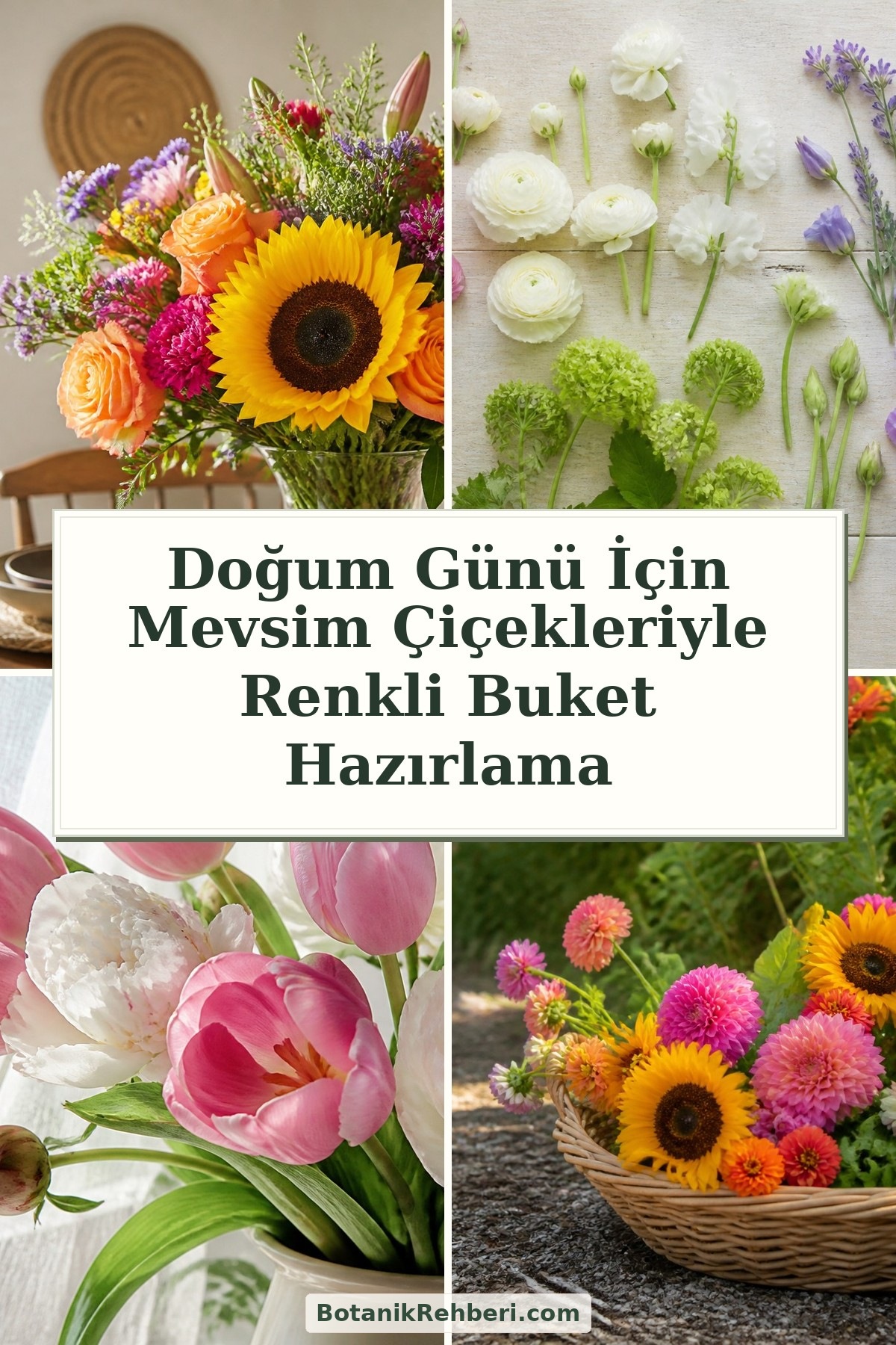 Doğum Günü İçin Mevsim Çiçekleriyle Renkli Buket Hazırlama — dörtlü konu kapağı