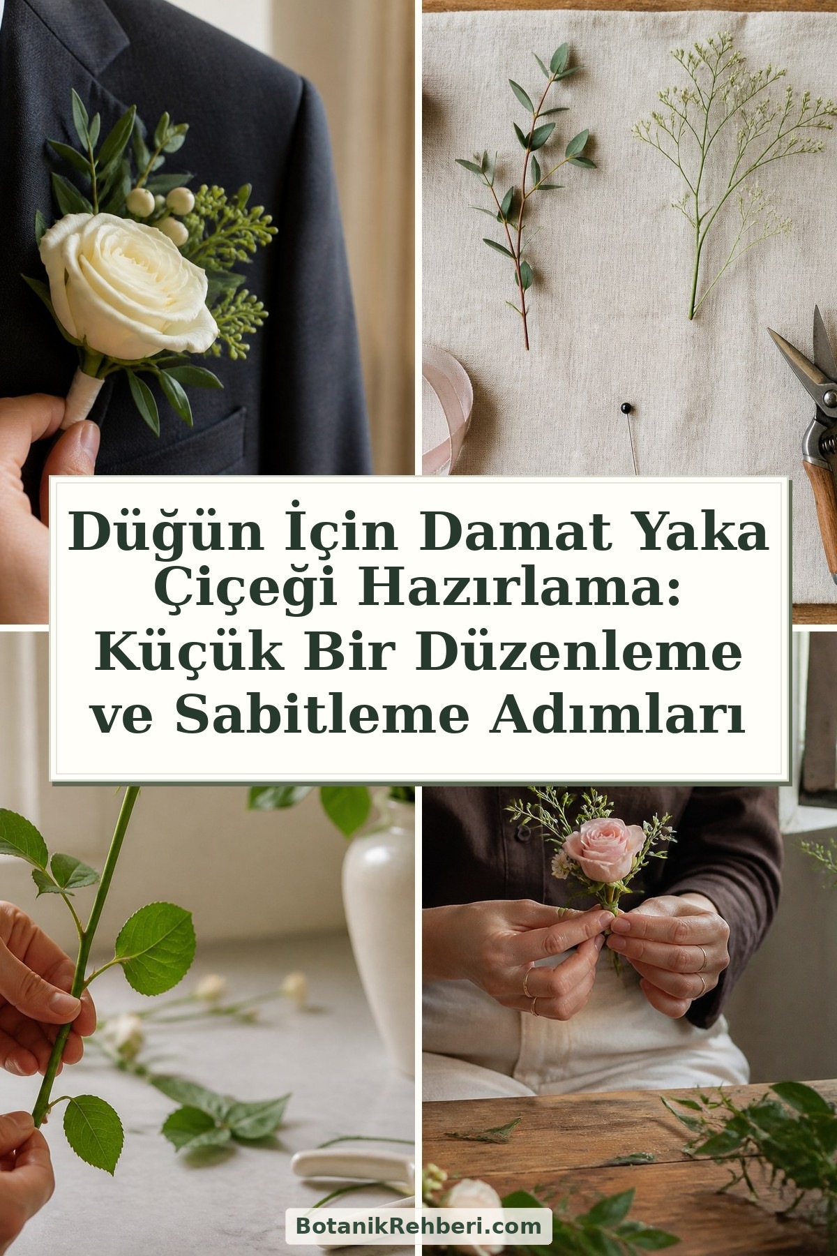 Düğün İçin Damat Yaka Çiçeği Hazırlama: Küçük Bir Düzenleme ve Sabitleme Adımları — dörtlü konu kapağı