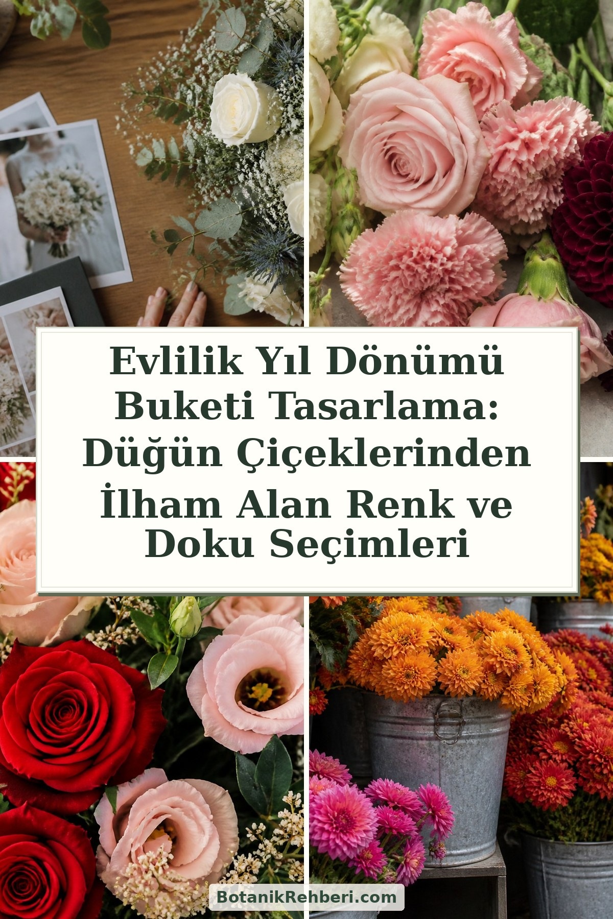 Evlilik Yıl Dönümü Buketi Tasarlama: Düğün Çiçeklerinden İlham Alan Renk ve Doku Seçimleri — dörtlü konu kapağı