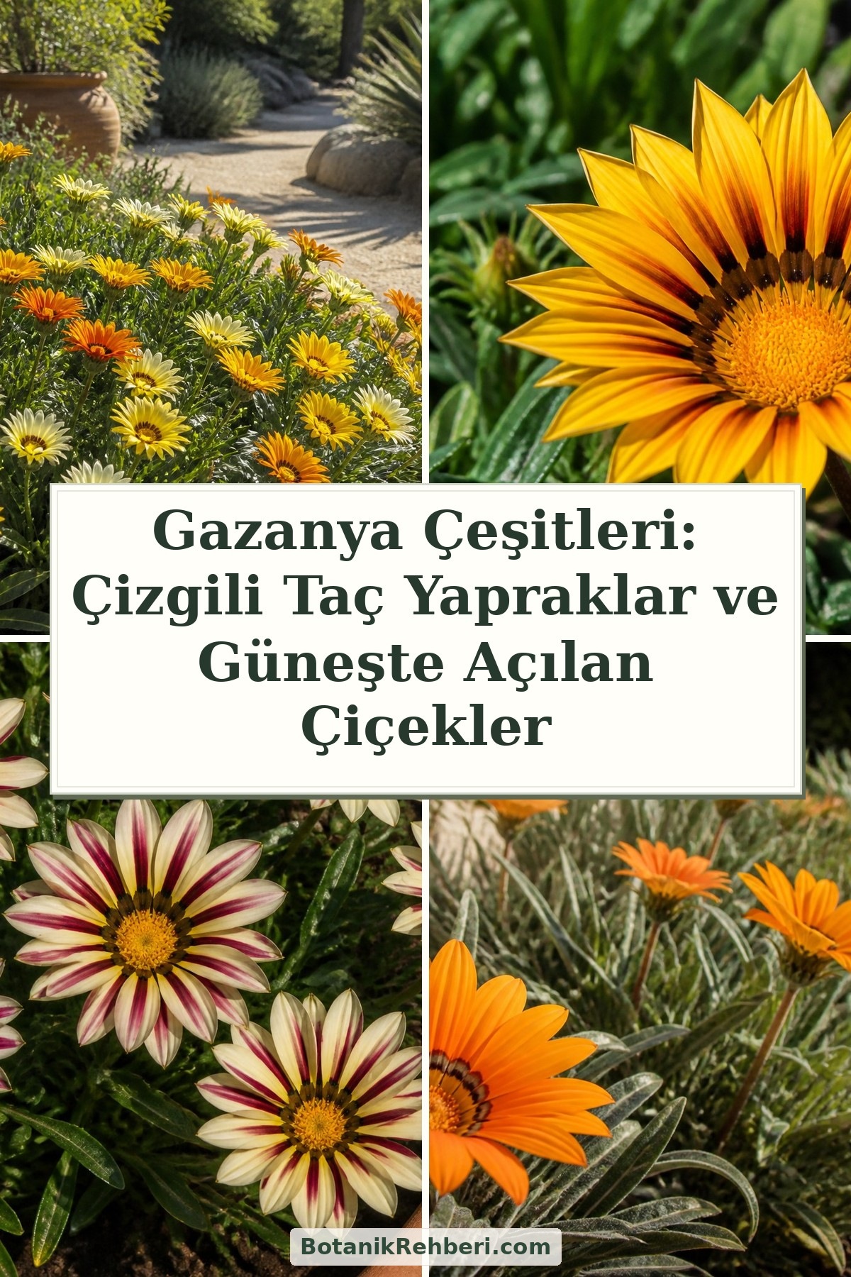 Gazanya Çeşitleri: Çizgili Taç Yapraklar ve Güneşte Açılan Çiçekler — dörtlü konu kapağı