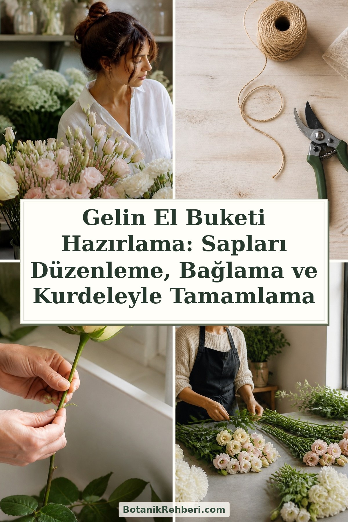 Gelin El Buketi Hazırlama: Sapları Düzenleme, Bağlama ve Kurdeleyle Tamamlama — dörtlü konu kapağı