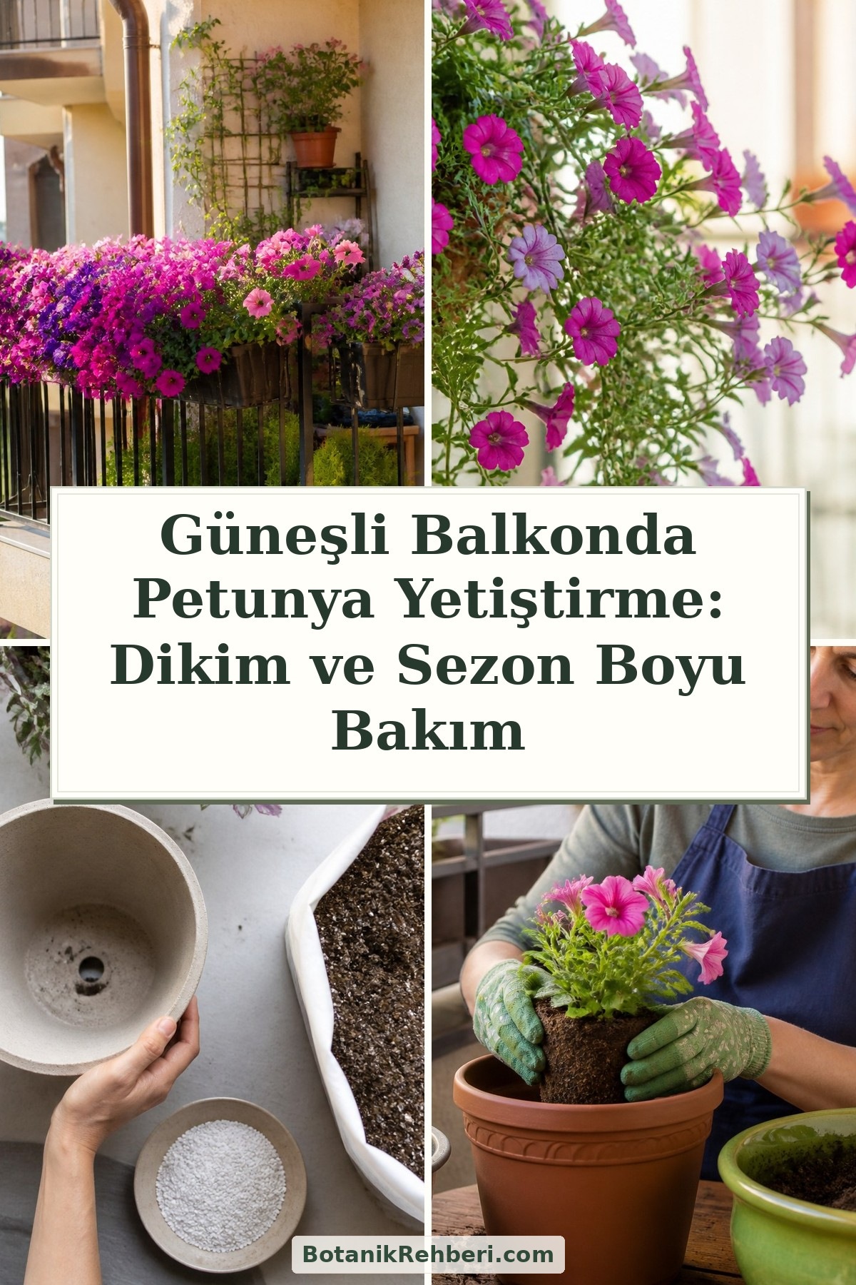 Güneşli Balkonda Petunya Yetiştirme: Dikim ve Sezon Boyu Bakım — dörtlü konu kapağı