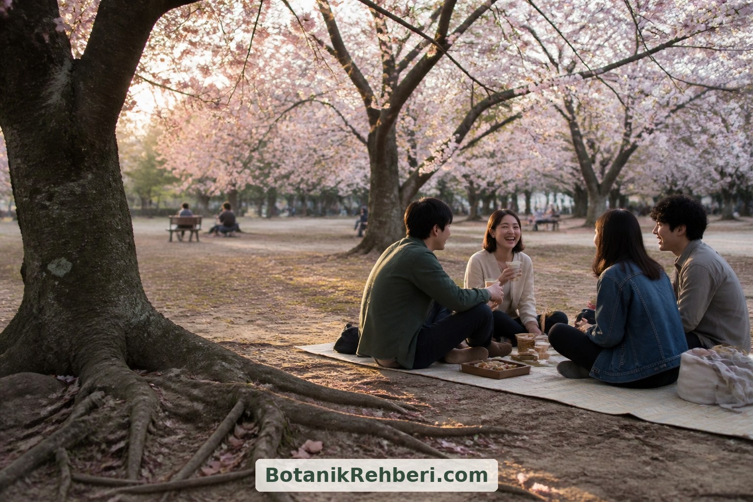 Hanami, çiçekleri birlikte seyretmeye ayrılan bir mola olabilir. Piknik alanının kurallarına uymak ve kökleri ezmeden oturmak, bu keyfi doğaya zarar vermeden paylaşmayı sağlar.