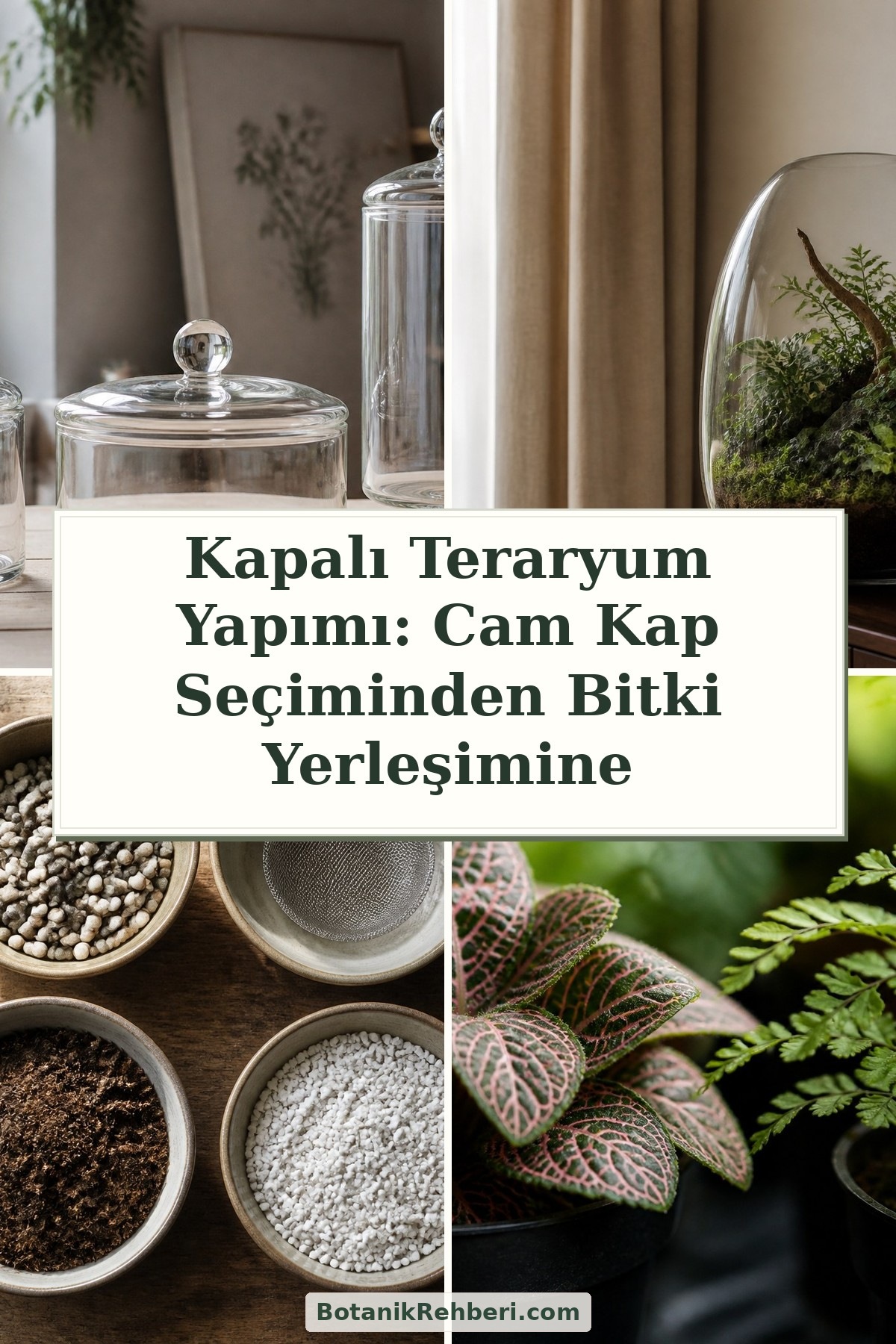 Kapalı Teraryum Yapımı: Cam Kap Seçiminden Bitki Yerleşimine — dörtlü konu kapağı