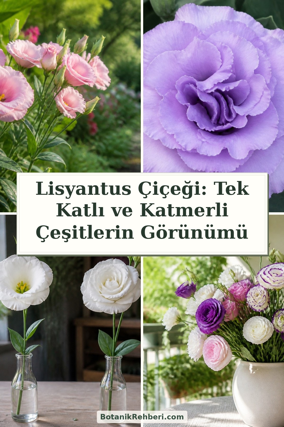 Lisyantus Çiçeği: Tek Katlı ve Katmerli Çeşitlerin Görünümü — dörtlü konu kapağı