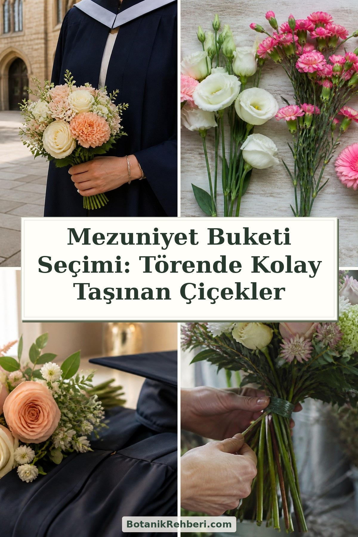 Mezuniyet Buketi Seçimi: Törende Kolay Taşınan Çiçekler — dörtlü konu kapağı