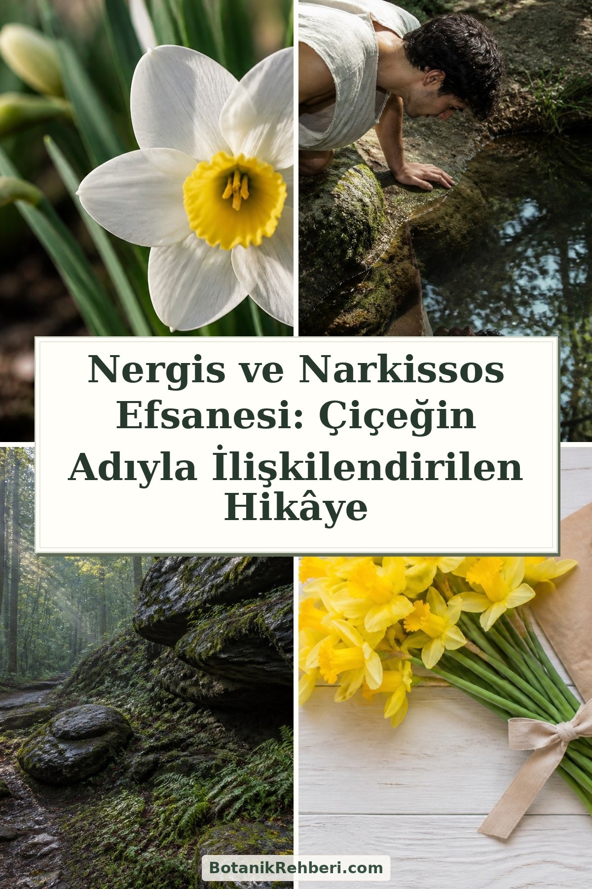 Nergis ve Narkissos Efsanesi: Çiçeğin Adıyla İlişkilendirilen Hikâye — dörtlü konu kapağı