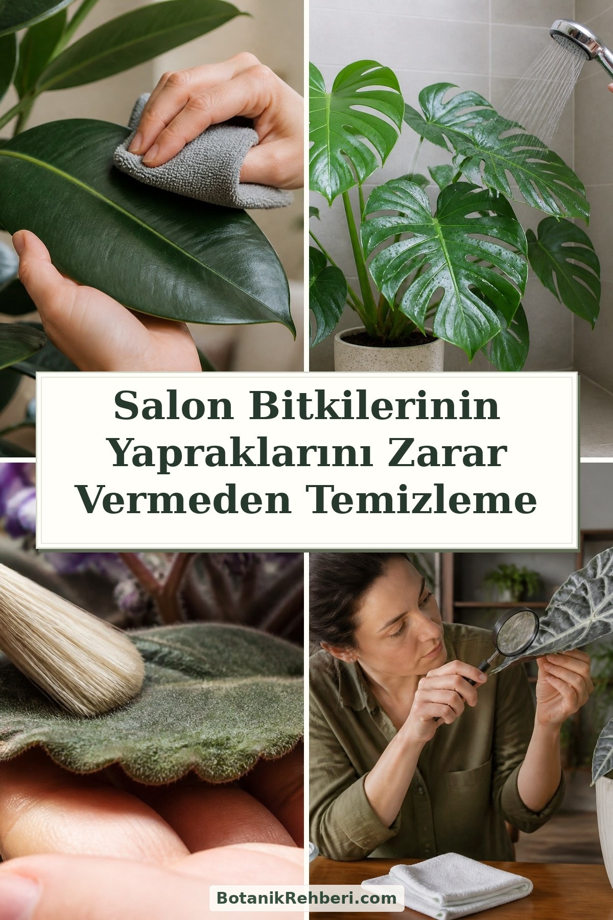 Salon Bitkilerinin Yapraklarını Zarar Vermeden Temizleme — dörtlü konu kapağı