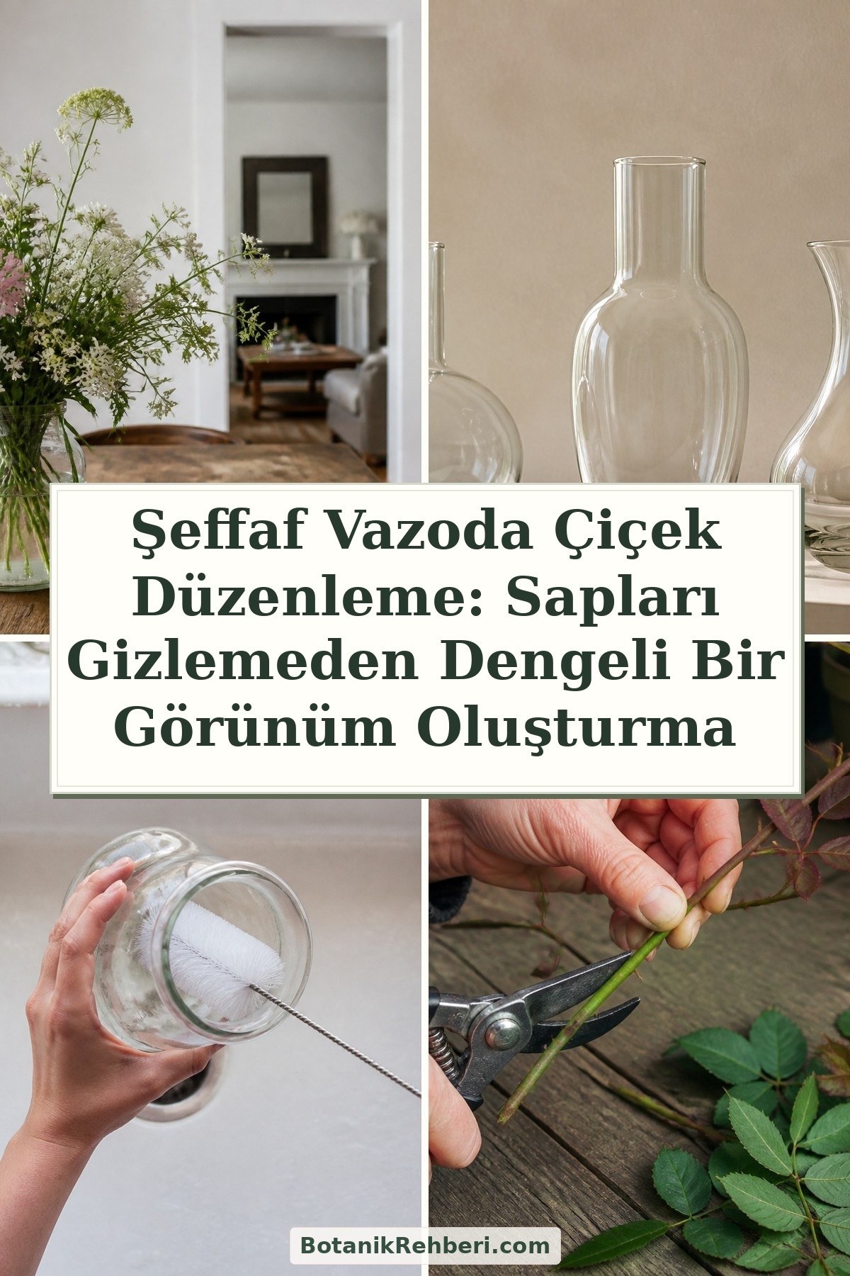 Şeffaf Vazoda Çiçek Düzenleme: Sapları Gizlemeden Dengeli Bir Görünüm Oluşturma — dörtlü konu kapağı