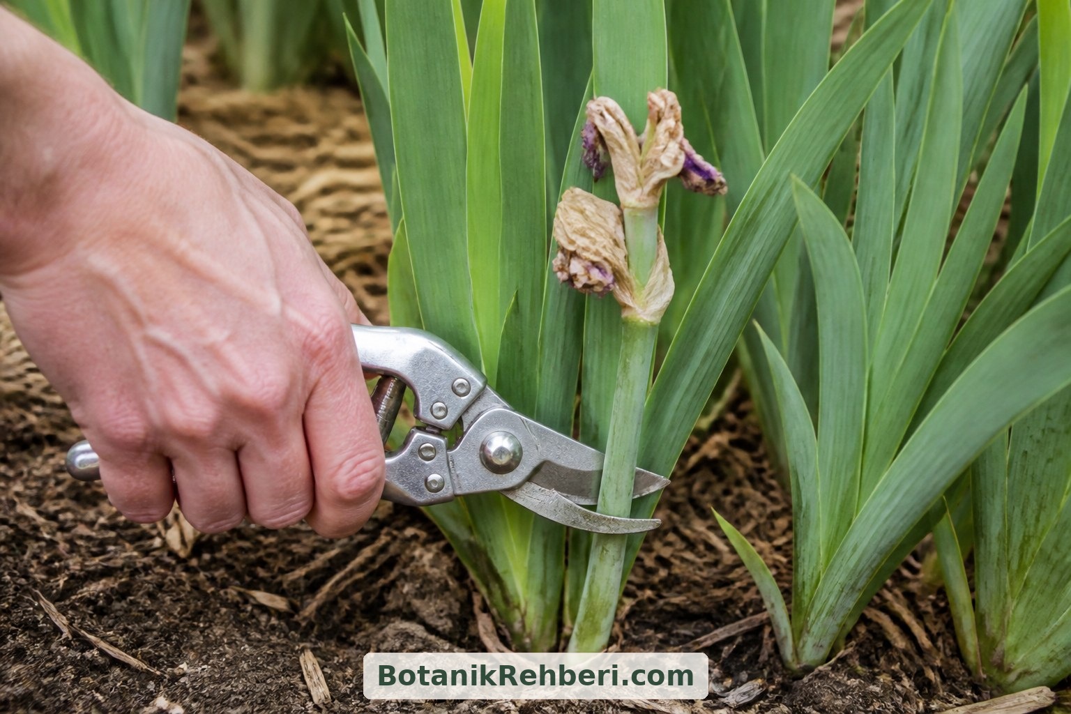 Son tomurcuk da çiçeklenmesini tamamladıktan sonra solmuş sapı kesebilirsiniz. Sağlıklı yeşil yaprakları bırakın; bitki gelecek dönemin gelişimi için bu yapraklardan yararlanmaya devam eder.