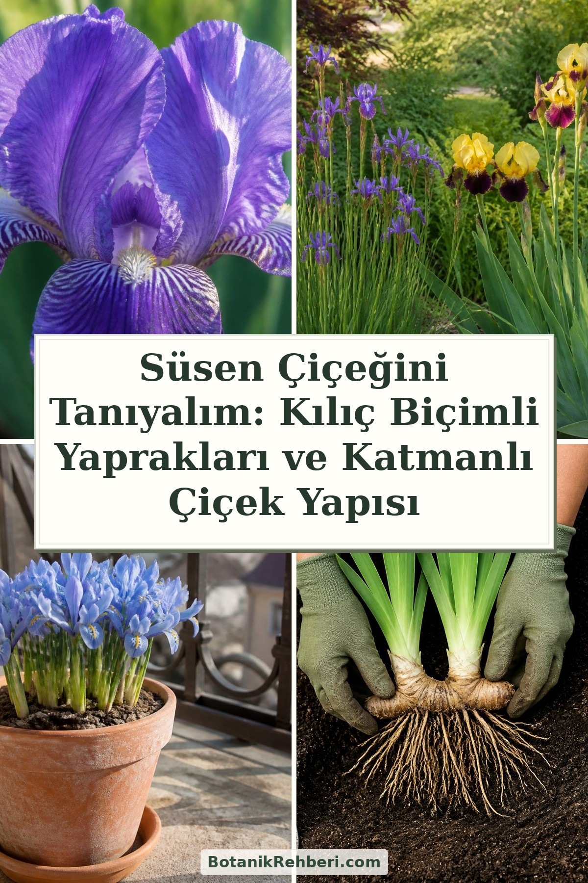 Süsen Çiçeğini Tanıyalım: Kılıç Biçimli Yaprakları ve Katmanlı Çiçek Yapısı — dörtlü konu kapağı