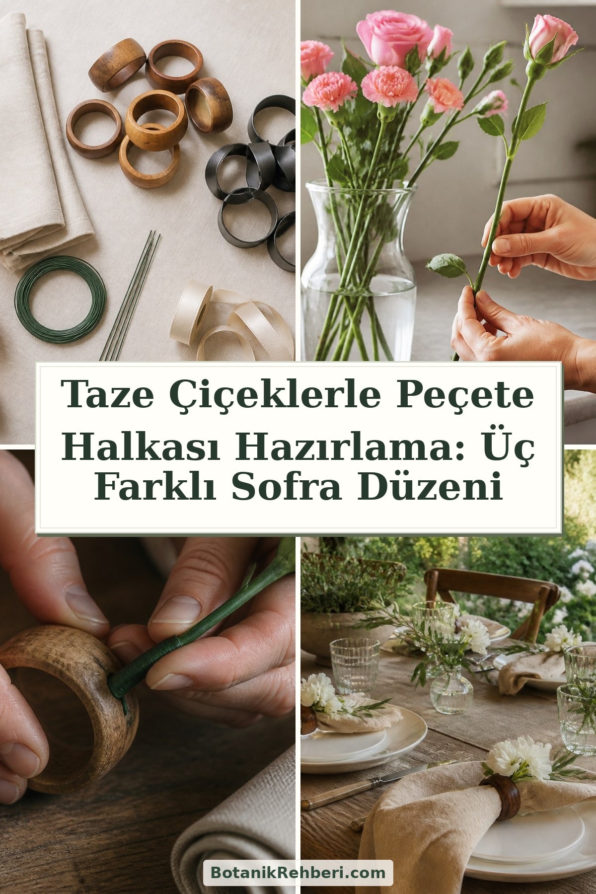 Taze Çiçeklerle Peçete Halkası Hazırlama: Üç Farklı Sofra Düzeni — dörtlü konu kapağı