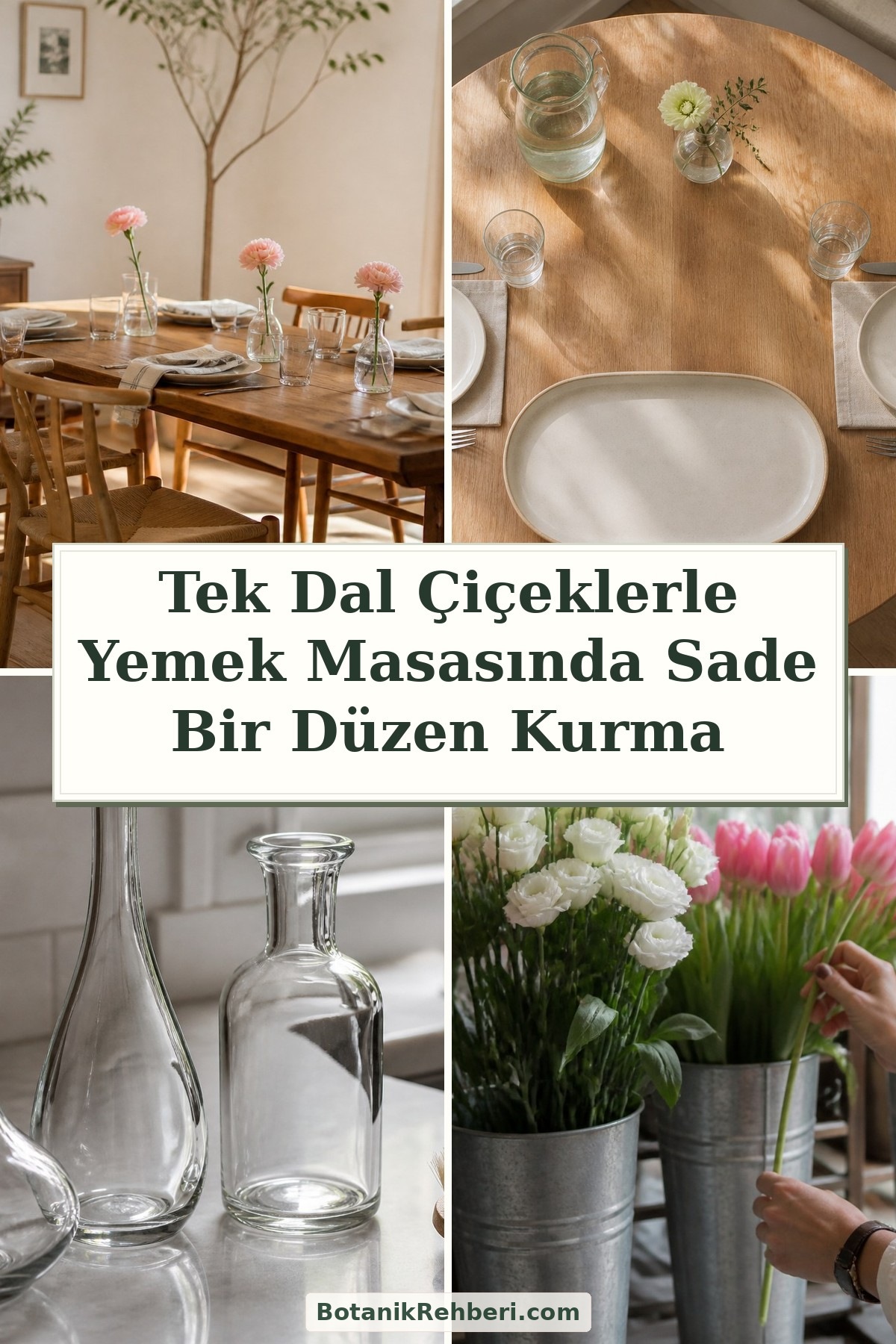 Tek Dal Çiçeklerle Yemek Masasında Sade Bir Düzen Kurma — dörtlü konu kapağı