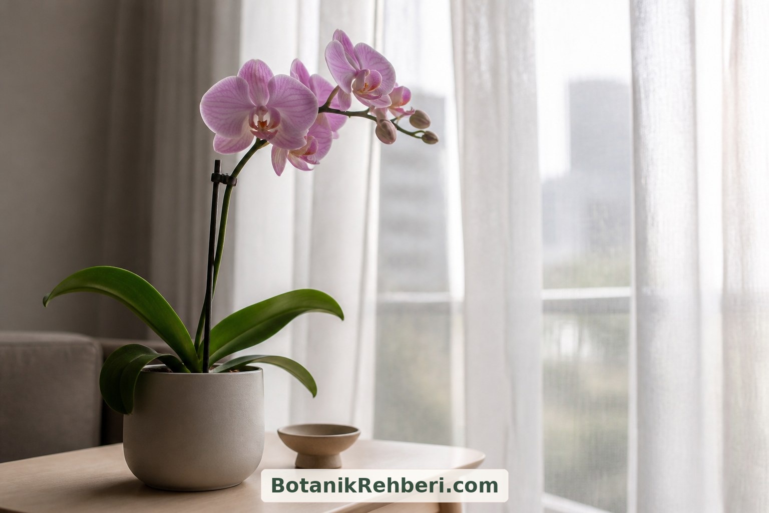 Phalaenopsis orkide için aydınlık, yakıcı güneş almayan bir konum seçin. Hediye ederken sulamanın harç ve kökler kontrol edilerek yapılacağını hatırlatın.